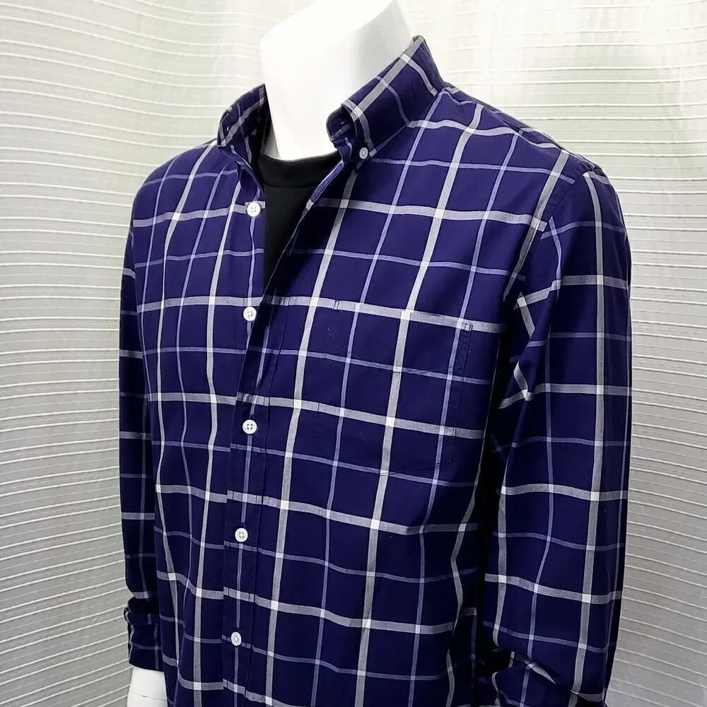 Thomas Mason For J. Crew Blue Plaid Casual Dress Shirt Slim Fit Men's L